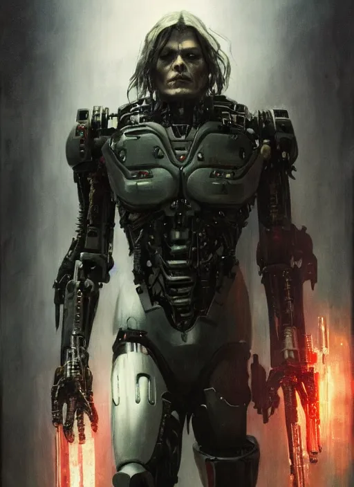 Image similar to johnny depp as victor stone, full body concept, cyborg, borg, strogg, face of a man, terminator, flesh, quake strogg, doom demon, wolfenstein, monstrous, powerful, symmetry, symmetrical, concept art by ruan jia and greg rutkowski