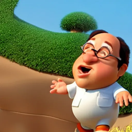 Prompt: a screenshot of Danny Devito as a 3D render animated Disney pixar animation character in Up (2009)