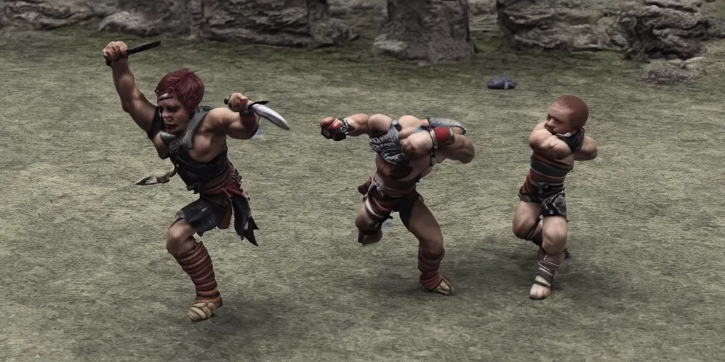 Image similar to 4k still of a ripped athletic halfling in combat