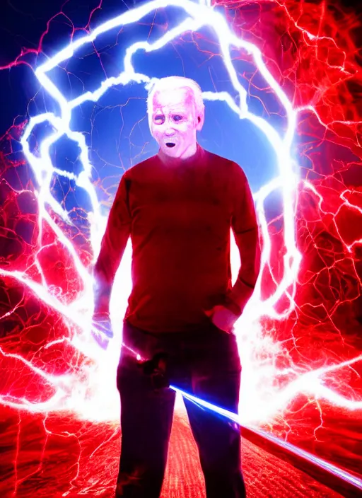 Image similar to hyper realistic ultra realistic terror photo furious red glowing laser eyes biden, high quality photo, detailed , 8k