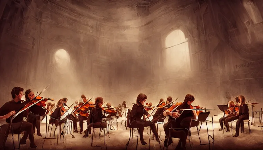 Image similar to The last orchestra, beautiful realistic artwork on artstation