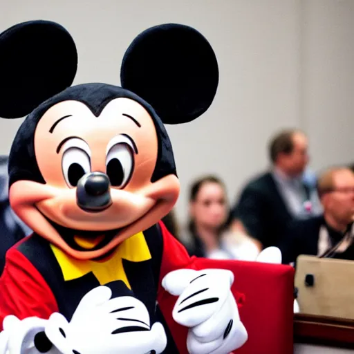 Image similar to man in mickey mouse costume on trial in congressional hearing