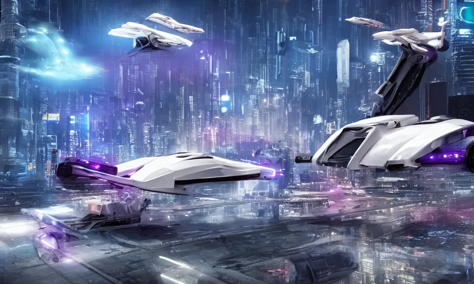 Image similar to cyberpunk, futurisric, flying, city, flying car, spaceship,