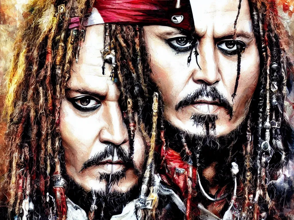 Image similar to Portrait of Johnny Depp as Captain Jack Sparrow by Derek Gores, Trending on ArtStation