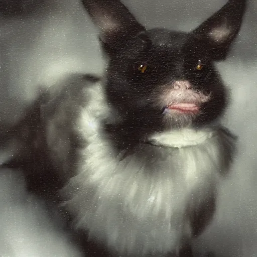 Image similar to detailed cinematic moody colors studio portrait of gizmo in a christmas scene, high quality by jeremy mann, only one head single portrait