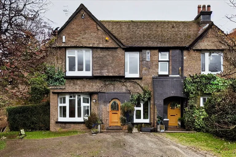 Prompt: an estate agent listing photo for a 5 bedroom detached cyberpunk house in the UK, by Paul Lehr