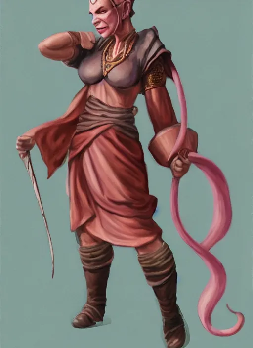 Image similar to a tough female d & d tiefling monk painted by raymond swamland