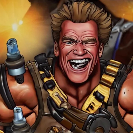 Image similar to a screenshot of arnold schwarzenegger as junkrat in overwatch