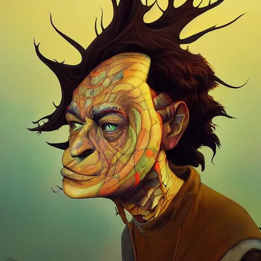 Image similar to humandesign mohawk projector portrait by gaston bussierre and charles vess and james jean and erik jones and rhads, inspired by rick and morty, epic, funny, huge scale, beautiful fine face features, intricate high details, sharp, ultradetailed