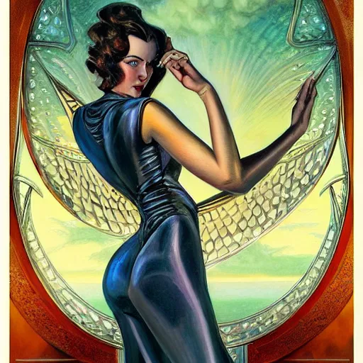 Image similar to a streamline moderne, art deco, art nouveau, dieselpunk painting in the style of donato giancola, and in the style of charlie bowater, and in the style of charles dulac. symmetry, smooth, sharp focus, semi - realism, intricate ultra fine detail.