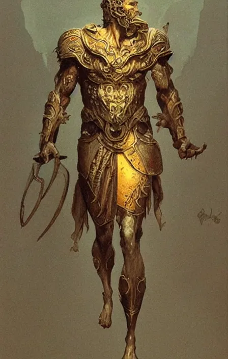 Image similar to zeus concept, wearing thunder armor, ancient greek ornamented armor, beksinski, weta workshop concept art