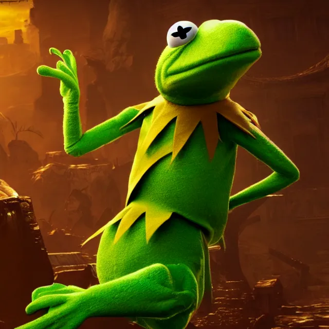 Prompt: kermit the frog in mortal kombat, character, videogame render, 4 k, artstation