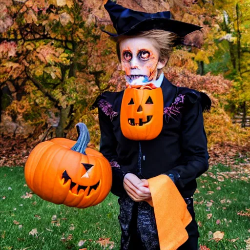 Image similar to willem dafoe trick or treating on halloween, ( sony a 7 r iv, symmetric balance, polarizing filter, photolab, lightroom, 4 k, dolby vision, photography awardm, voque, perfect face )