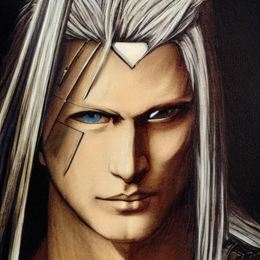 Image similar to Painting of Sephiroth from Final Fantasy 7. Art by Leonardo da Vinci. Extremely detailed. Award winning. 4K.