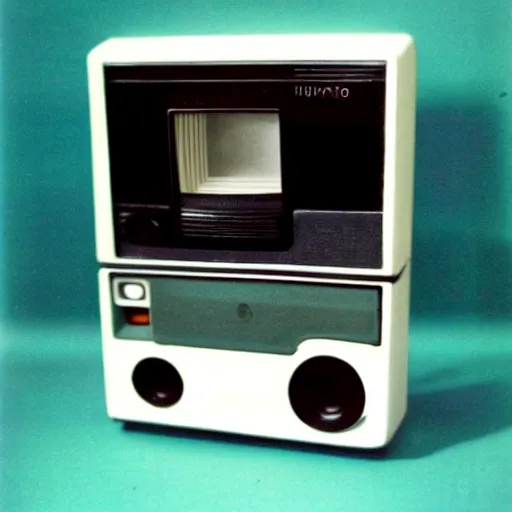 Image similar to old polaroid of a retro futurist computer, award winning