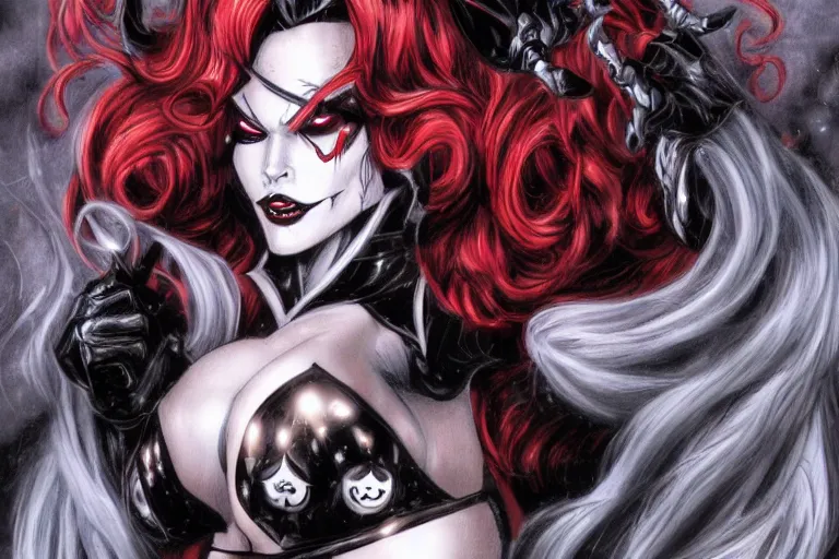 Image similar to character Lady Death from Lady Death comicbook (1993 – 1995), trending on art station, fantasy,