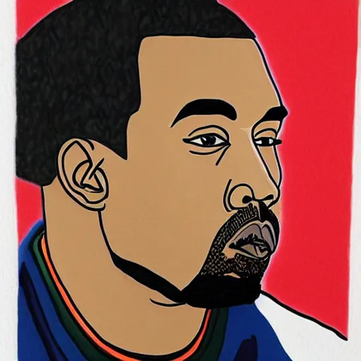 Prompt: Kanye West painted with Hokusai style, very detailed