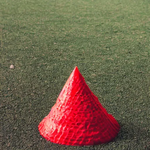 Image similar to a red cone sitting on top of a green cube