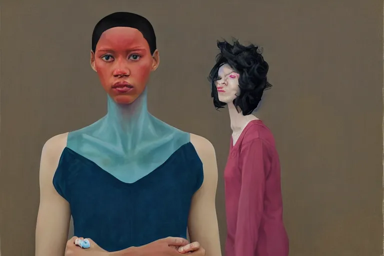 Image similar to a gamer girl with iridescent skin by amy sherald