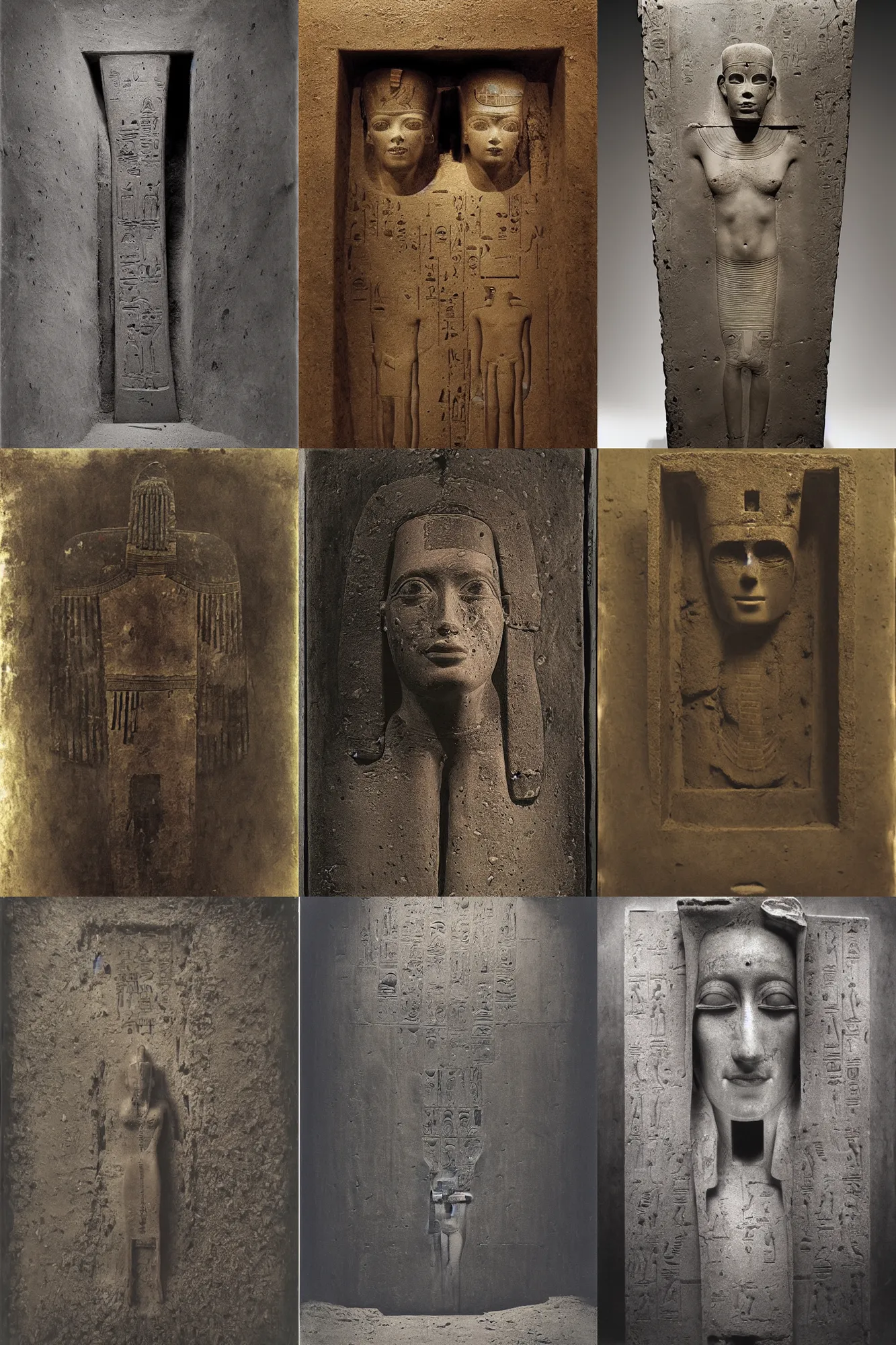 Prompt: wet plate photography ancient egyptian coffin, scp, beksinski, barlowe