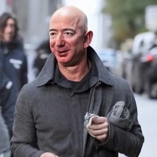 Image similar to jeff bezos as a homeless man