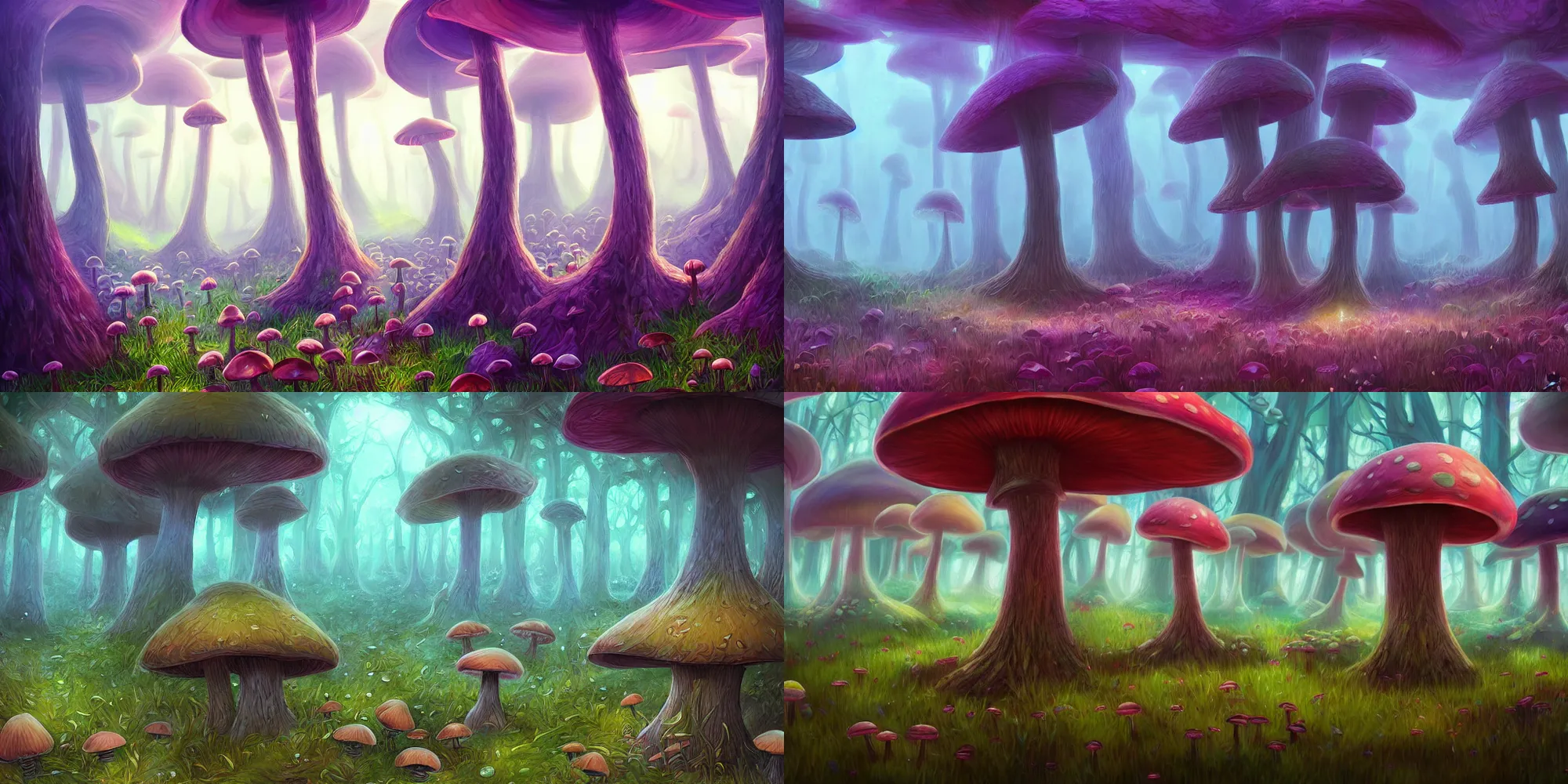 Prompt: lucid dream style mushroom forest, trending on artstation, digital painting, epic lighting