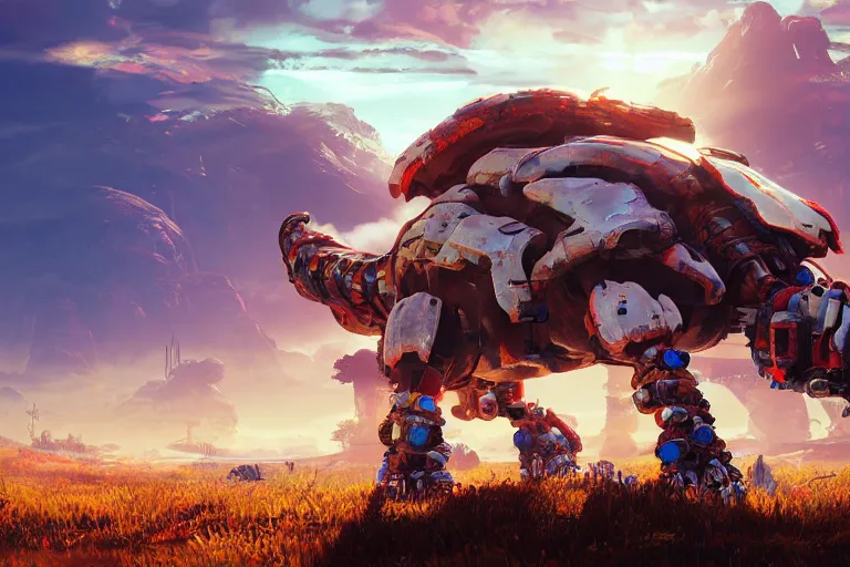 Image similar to shellsnapper machine mecanical creature robot of horizon forbidden west horizon zero dawn radiating a glowing aura global illumination ray tracing hdr fanart arstation by ian pesty and alena aenami artworks in 4 k