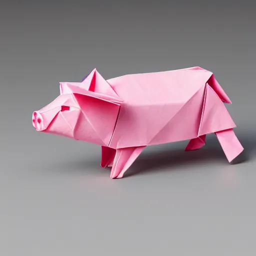 Prompt: origami pig in pink paper, 3 d render, ultra detailed, on white background, studio shot