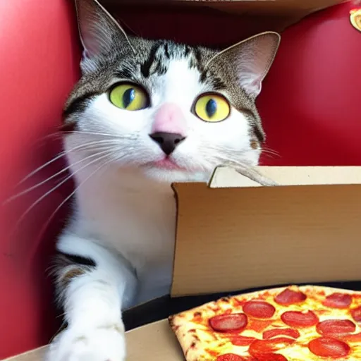 Image similar to a cat working as pizza delivery man