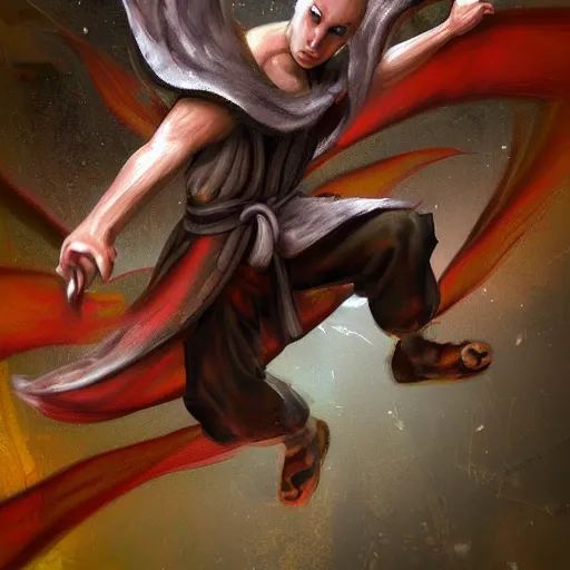 Prompt: winged monk, chaos, unarmed combat, art station, fantasy art, concept painting