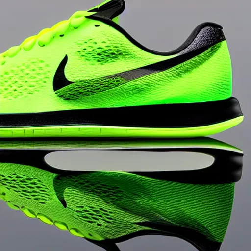 Image similar to a neon green nike shoe, seen from the back, official product photo