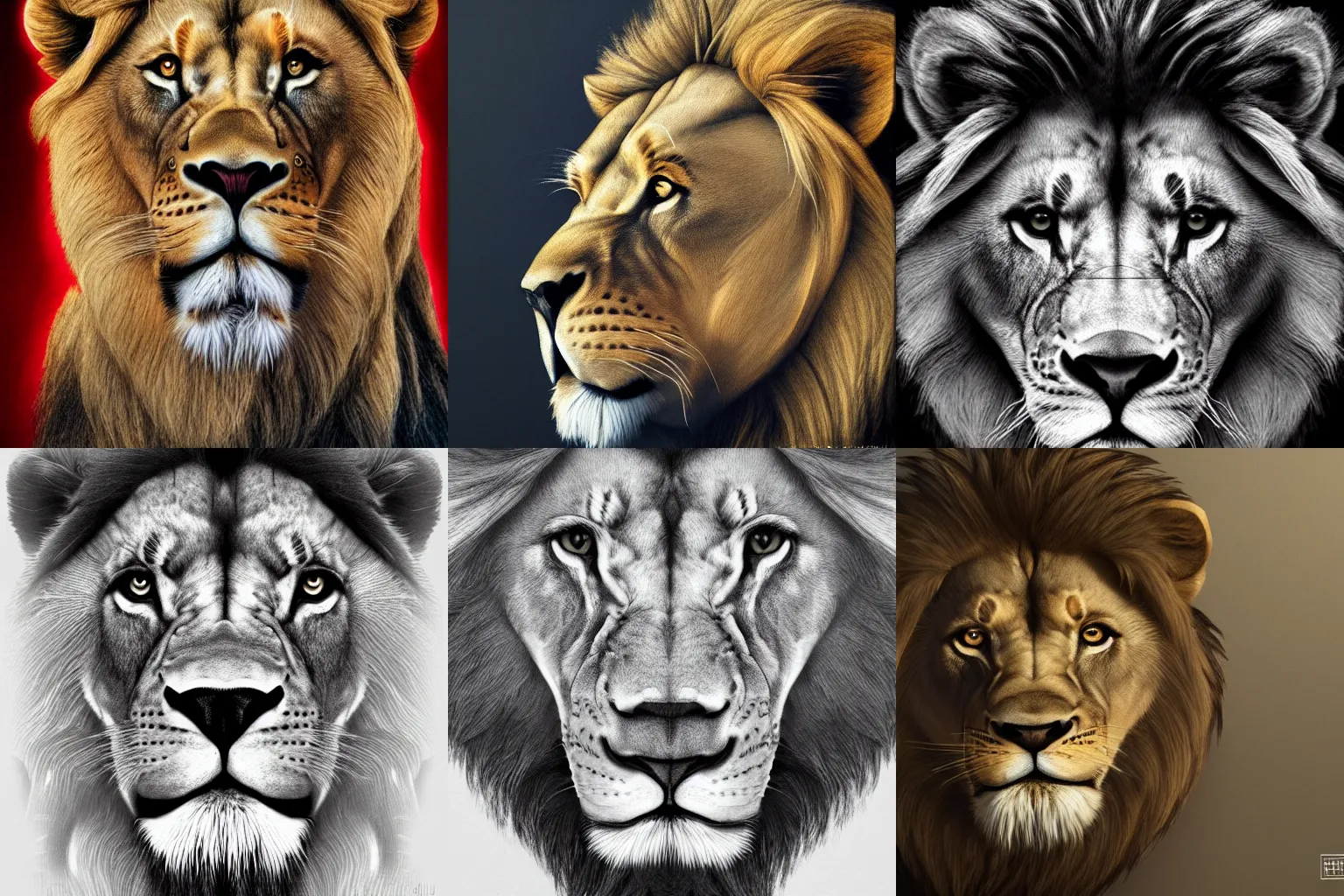 Prompt: portrait of a lion in a suit, super detailed, hyper realism, sharp focus, stylized, boxart, octane, medium shot