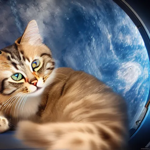 Prompt: a photo of a cat in a space suit near a space ship, 4 k, unreal engine 6, hyper realistic, hyper detailed, coherent, vibrant colors,