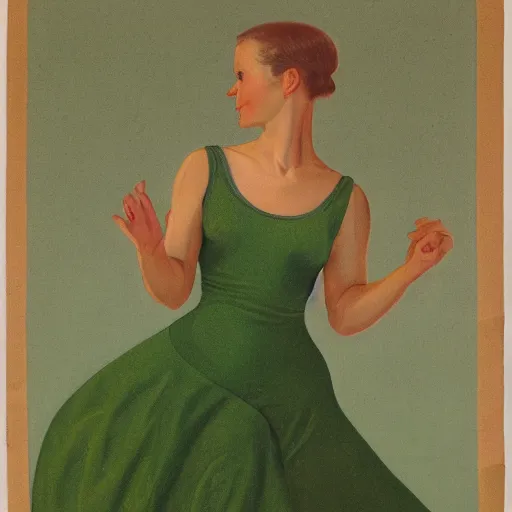 Prompt: woman dancing in a green summer dress