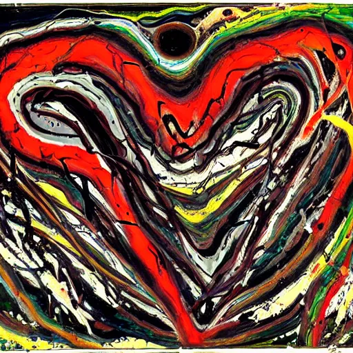 Image similar to Jackson Pollock painting of an anatomically correct heart