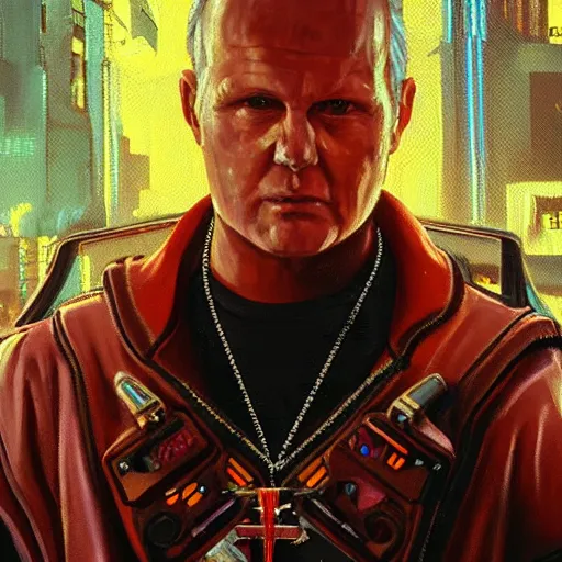 Prompt: john paul ii in cyberpunk 2 0 7 7, oil painting