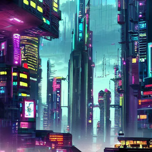 Prompt: Beautiful cyberpunk city