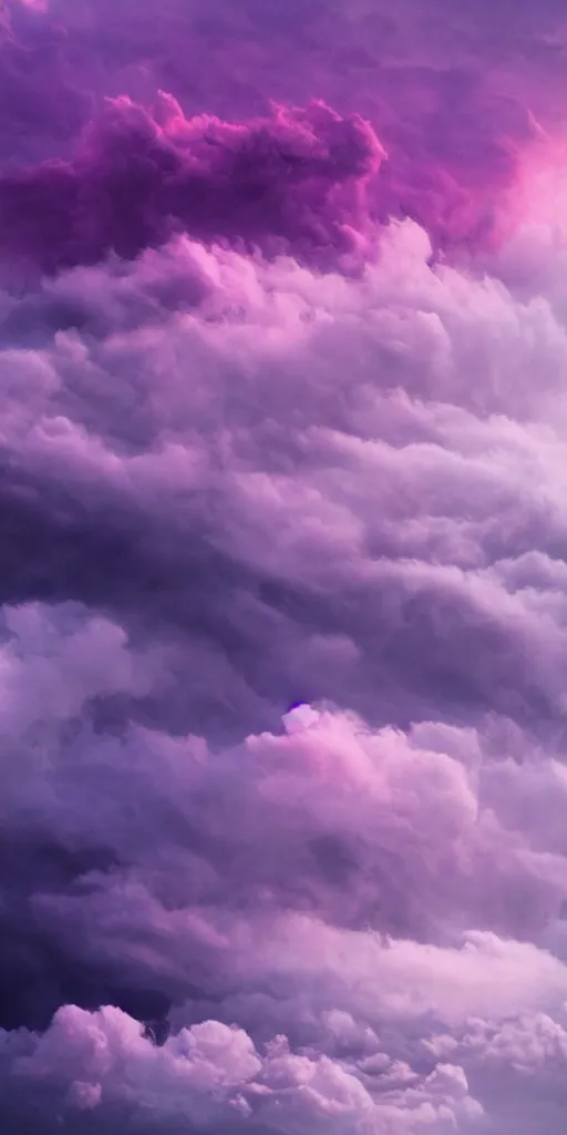 Image similar to high quality digital artwork of colorful purple red magical storm clouds around a tall mountain range