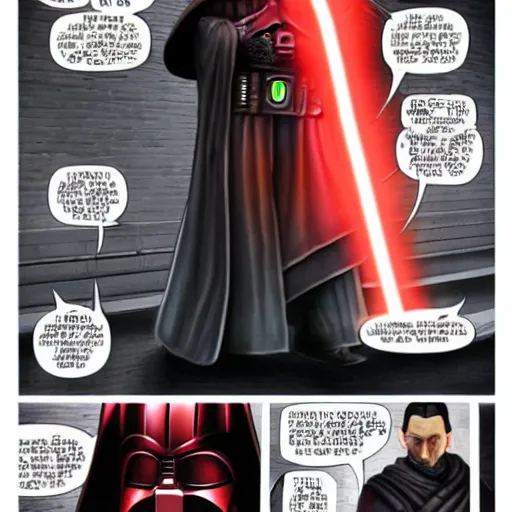 Prompt: Darth Revan encircled by lightsabers