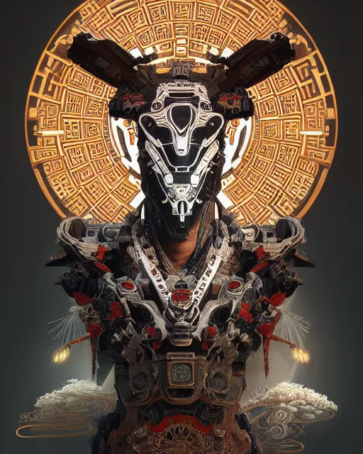 Image similar to portrait of a machine from horizon zero dawn, machine face, decorated with chinese opera motifs, asian, asian inspired, intricate, elegant, highly detailed, digital painting, artstation, concept art, smooth, sharp focus, illustration, art by artgerm and greg rutkowski and alphonse mucha, 8 k