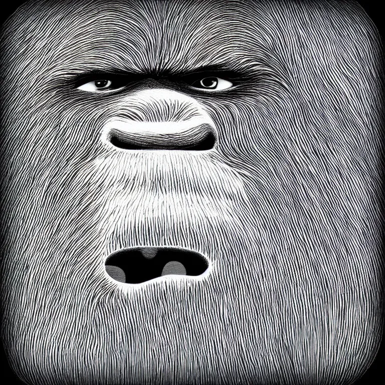 Image similar to portrait of bigfoot, simple monochromatic illustration