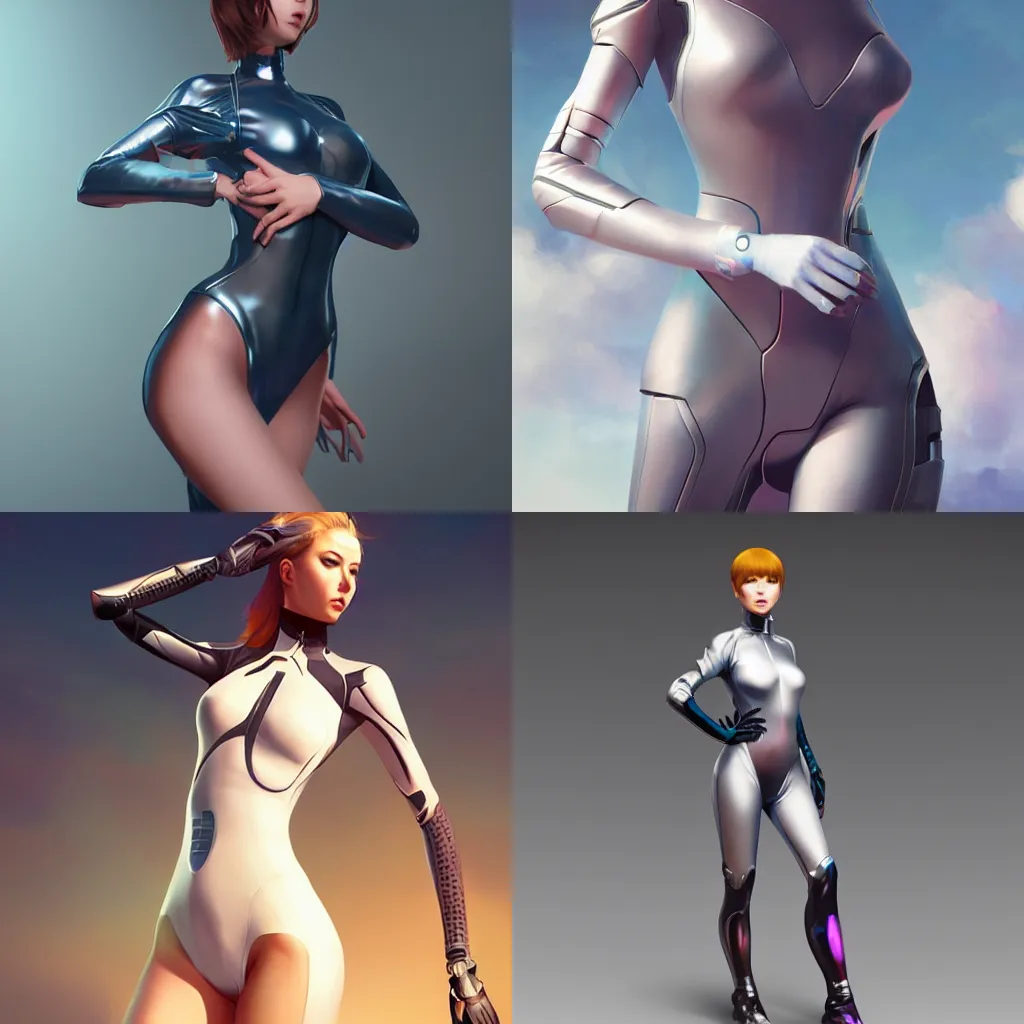 Prompt: Female in a futuristic sci-fi bodysuit made by WLOP, Ilya Kuvshinov, Stanley Artgerm Lau, Rossdraws, trending on ArtStation