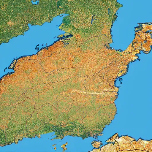 Prompt: a satellite image of the Netherlands with borders
