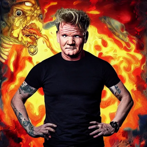 Image similar to gordon ramsay turning into a horrible horrific cthulu lovecraftian monster in the style of greg rutkowski