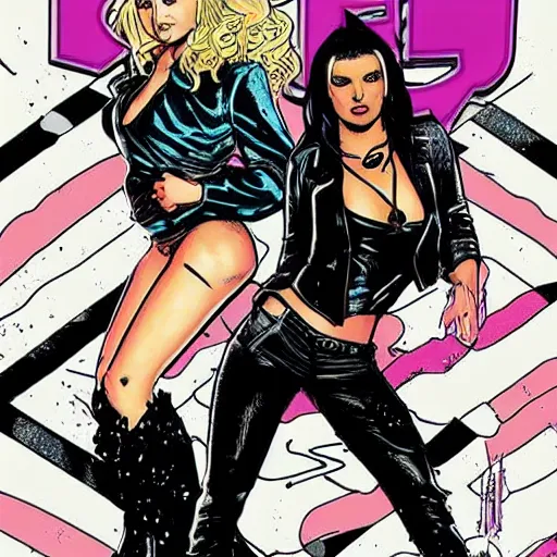 Image similar to In the style of Rafael Albuquerque comic art, Britney Spears and Christina Aguilera decide to start a band.