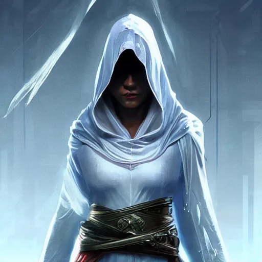 Prompt: Medussa as an Assassin from Assassin's Creed, wearing a hood, portrait, highly detailed, digital painting, artstation, concept art, sharp focus, illustration, cinematic lighting, art by artgerm and greg rutkowski and alphonse mucha