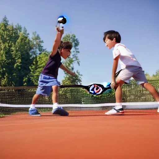 Image similar to a father and a son playing tennis