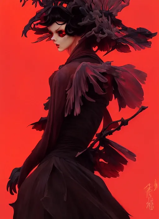 Prompt: character design by james jean, ruan jia, ilya kuvshinov, martine johanna, jakub rebelka ( ( ( portrait of a demonic sexy dark angel in seductive luxurious flowy fiery dress ) ) ) emerging from lighting and powerful thunder, sharp edges. ultra detailed, majestic, intricate,