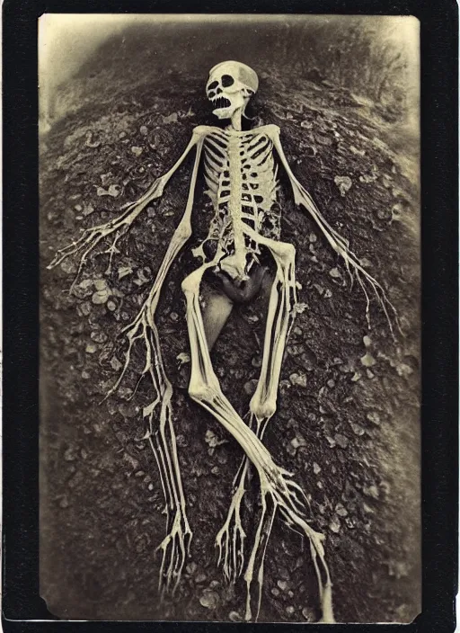 Image similar to an 1 9 1 0 polaroid photography of a very sad and detailed rotten woman corpse with fractal coral reefs and ornate growing all around, muscles, veins, arteries, bones, anatomical, skull, eye, ears, organs, flesh, full body, intricate, surreal, ray caesar, john constable, guy denning, dan hillier, black and white