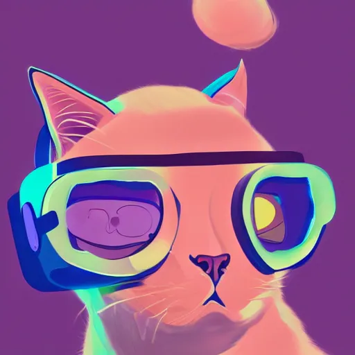 Image similar to cat wearing vr goggles, vaporwave poster illustration, artstation trending